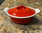 Descoware Fe 14 Orange Enameled Cast Iron Individual Oval Casserole Dish W/lid. Fixed Price $29.85.