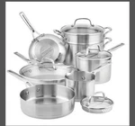 Kitchenaid 3-PLY Base Stainless Steel 11PC Cookware Set Brand New Box. Fixed Price $200.00.
