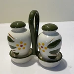 Temptations Old World Green Vivid Ceramic Salt/pepper Shakers & Caddy. Fixed Price $22.87.