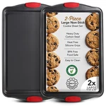 Baking Sheet Set, 2-PIECE Large Cookie With Silicone Handles, Steel.... Fixed Price $27.38.