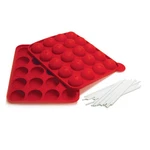 Norpro Silicone Cake Pop Pan With 20 Reusable Sticks, Red. Fixed Price $20.95.