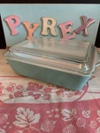 Vtg Pyrex Turquoise #503 1 Qt. Refrigerator Dish W/ Original Lid Mcm. Fixed Price $109.00.