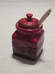 Le Creuset Stoneware Condiment Pot With Spoon Jam /jelly Jar. Fixed Price $88.00.