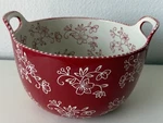 Rare! Temptations Red Floral Lace 3 Qt Round Bowl W/ Upswept Handles.. Fixed Price $17.99.