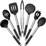 Silicone Cooking Utensils Set, 7 Pcs Heat Resistant Kitchen With Stainl. Fixed Price $26.14.