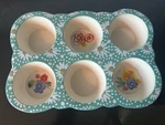 Pioneer Woman Ceramic 6 Muffin Pan Flea Market Teal Blue Florals Cupcake. Fixed Price $15.00.