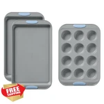 Pyrex 3PC Cerulean Metal Bakeware Cookie Muffin Sheet Set. Fixed Price $64.99.