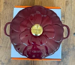Creuset Signature Cast Iron Petal Shallow Casserole 2.25QT Garnet Rhone New. Fixed Price $449.99.