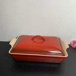 Creuset - Red Rectangular Heritage Casserole With Lid Stoneware Cerise. Fixed Price $89.97.