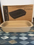 Pampered Chef 10X16X3 Rectangular Stone Baker 1430 Pan Casserole Dish Nib Read. Fixed Price $45.00.