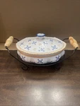 Temptations By Tara Casserole Dish With Lid & Holder Yellow Blue. Fixed Price $24.99.