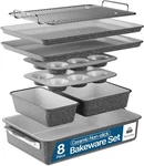 Bakken 8-PIECE Stackable Bakeware Set Ceramic Non-stick (gray Marble). Fixed Price $139.99.