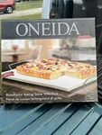 Oneida 15X14 3/4" Large Pizza Stone With Rack Serving. Fixed Price $30.00.