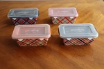 Temptations Ovenware By Tara Hand Painted Plaid Mini Loaf Pans W/ Lids Set Of 4. Fixed Price $34.95.