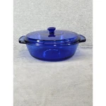Anchor Hocking Fire-king Cobalt Blue Glass 2 Quart Round Casserole Dish With Lid. Fixed Price $29.98.