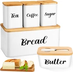 Domensi Metal Bread Box And Ceramic Butter Dish With 3 Airtight Kitchen Canister. Fixed Price $75.22.