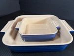Creuset Blue Square Stoneware Casserole Baking Dishes 9X9X2" & 6X5.5X1.75. Fixed Price $49.97.