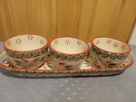 4 Piece Set Temptations Old World 3- 10 Oz Bowls And Tray , Christmas. Fixed Price $25.00.