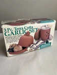 Terra Cotta Garlic Roaster And Keeper With Glazed Base Set Progressive 1994. Fixed Price $15.98.