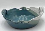 Studio Pottery Baking Deep Dish Handles Blue Creamy White Glaze Signed 10 X 3. Fixed Price $22.00.