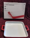 Sharper Image 8'' Stoneware Ceramic Square Baker Red & White.. Fixed Price $5.39.