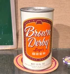1971 Bottom Opened Brown Derby Steel Pull Tab Beer Can Walter Brewing Pueblo Co. Fixed Price $10.00.