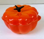 Creuset Flame Orange Pumpkin Petite Stoneware Cocotte Casserole 12 Oz Nos. Fixed Price $55.00.