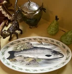 Portmeirion Compleat Angler Fern 19.5" Oval Baker Salmon By Susan Williams-ellis. Fixed Price $220.00.
