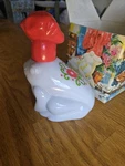 1970'S Avon Milk Glass Handy Frog With Red Baker Hat Lotion Full Bottle & Box. Fixed Price $15.75.