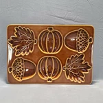 Crate & Barrel Glazed Ceramic Cakelet Pan Form Acorn Pumpkin Oak Leaf Fall Euc. Fixed Price $7.50.