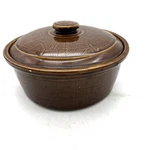 Vintage Brown Glazed Stoneware Covered Casserole Dish Usa Pottery Crock Lid 70S. Fixed Price $12.50.