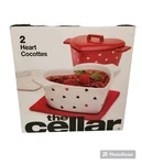 The Cellar 2-PC. Heart Stoneware Cocottes W/ Lids. Fixed Price $49.99.