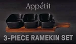 Appetit Ramekin Bowl 3PC Set W/ Bamboo Tray Black Oven/microwave/dishwasher Safe. Fixed Price $22.00.