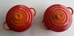2 Creuset Petite Mini Round Casserole Cocotte Lidded Dish Red/orange Flame. Fixed Price $55.00.