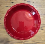 Red Ruffled Pie Baking Dish Ceramic 9 Made France, Emile Henry, 6131. Fixed Price $30.00.