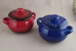 Set Of 2 Denby England Red & Blue Glazed Mini Lidded Casserole Bean Soup Pots. Fixed Price $29.95.