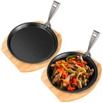Mimorou 2 Set 8.7 Inch Cast Iron Fajita Plate With Wooden Base Anti Scald Pr. Fixed Price $50.00.