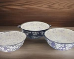 New Temptations By Tara Purple Floral Lace 2-3-4 Qt Bowls Handled Serving Mint. Fixed Price $44.99.