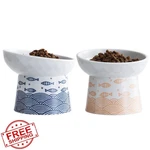 Tamaykim Ceramic Elevated Cat Bowls Set Tilted Raised Food Water. Fixed Price $44.99.