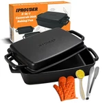 Iprouder 2-IN-1 Pre-seasoned Cast Iron Casserole Dish With 13"X9"X3.9", Black. Fixed Price $87.35.