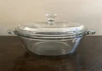 Vintage Anchor Ovenware Casserole 8.25" 1.5 Qt Clear Glass With Lid #1037. Fixed Price $12.99.