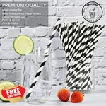 Chunspak 7.75'' Black White Striped Paper Drinking Straws Bulk 1000 Pcs. Fixed Price $56.99.