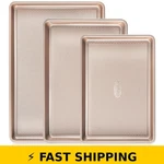 Hongbake Nonstick Baking Sheet Pan Set Of 3, Champagne Gold. Fixed Price $49.99.