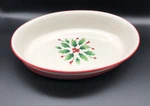 New-lenox Christmas Holiday Red White Striped 12.25" Baker Casserole Holly Berry. Fixed Price $24.99.