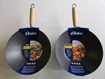 2, Oster Carbon Steel Woks. 12 Non Stick Set Of 2. Blue / Green Free Shipping. Fixed Price $35.00.