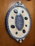 Temptations By Tara Old World Blue Oval Serving Platter Tray Hand Painted 15". Fixed Price $25.00.