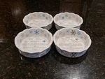 Set Of 4 Temptations 12 Oz Seasonal 5.75" Recipe Pie Dishes. White, Snowflakes. Fixed Price $34.95.
