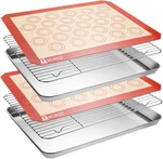 Mcirco 6 Piece Stainless Steel Baking Sheet With Rack Silicone Mat Set 2 Pans +. Fixed Price $55.27.