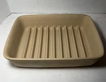 Pampered Chef 9"X 6.75" 1.75" Usa #5152 Ridged Stoneware Baking Pan. Fixed Price $26.00.