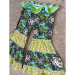 Mustard Pie Toddler Girls 3T Pants Tiered Ruffle Bell Bottom Blue Floral Mj. Fixed Price $19.00.